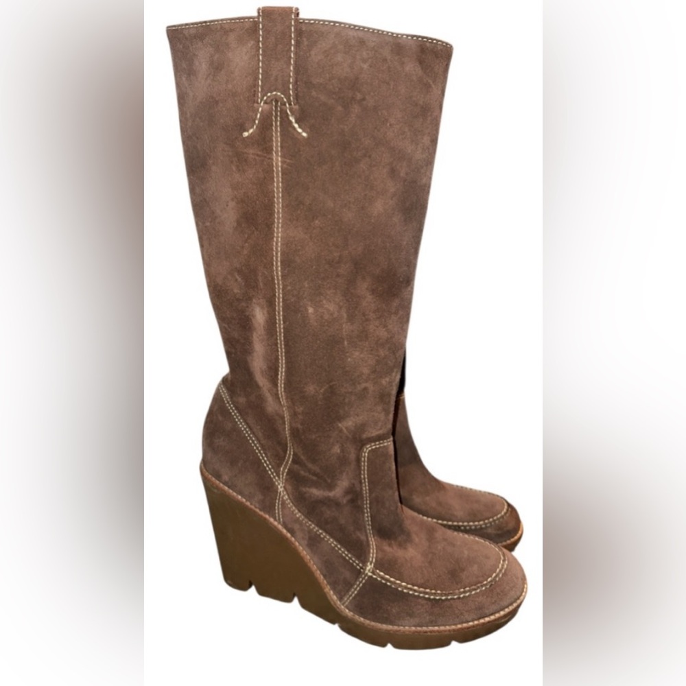 Michael Kors real suede leather wedge boots vintage retro boho sexy cool ~3.5”